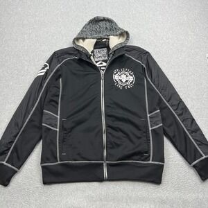 Affliction Massive Attack Jacket Mens Medium Black Double Zip Hoodie Moto Biker